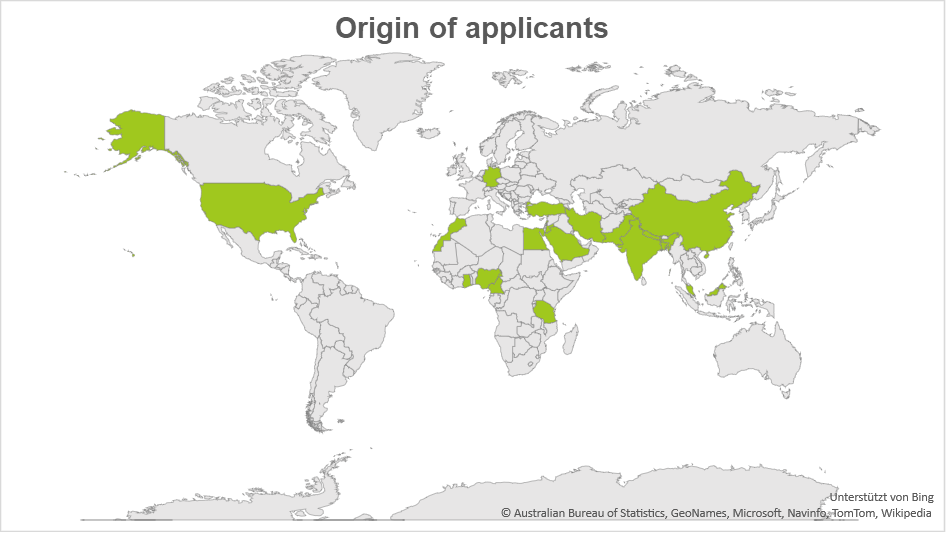 Map of origins of applicants in SES