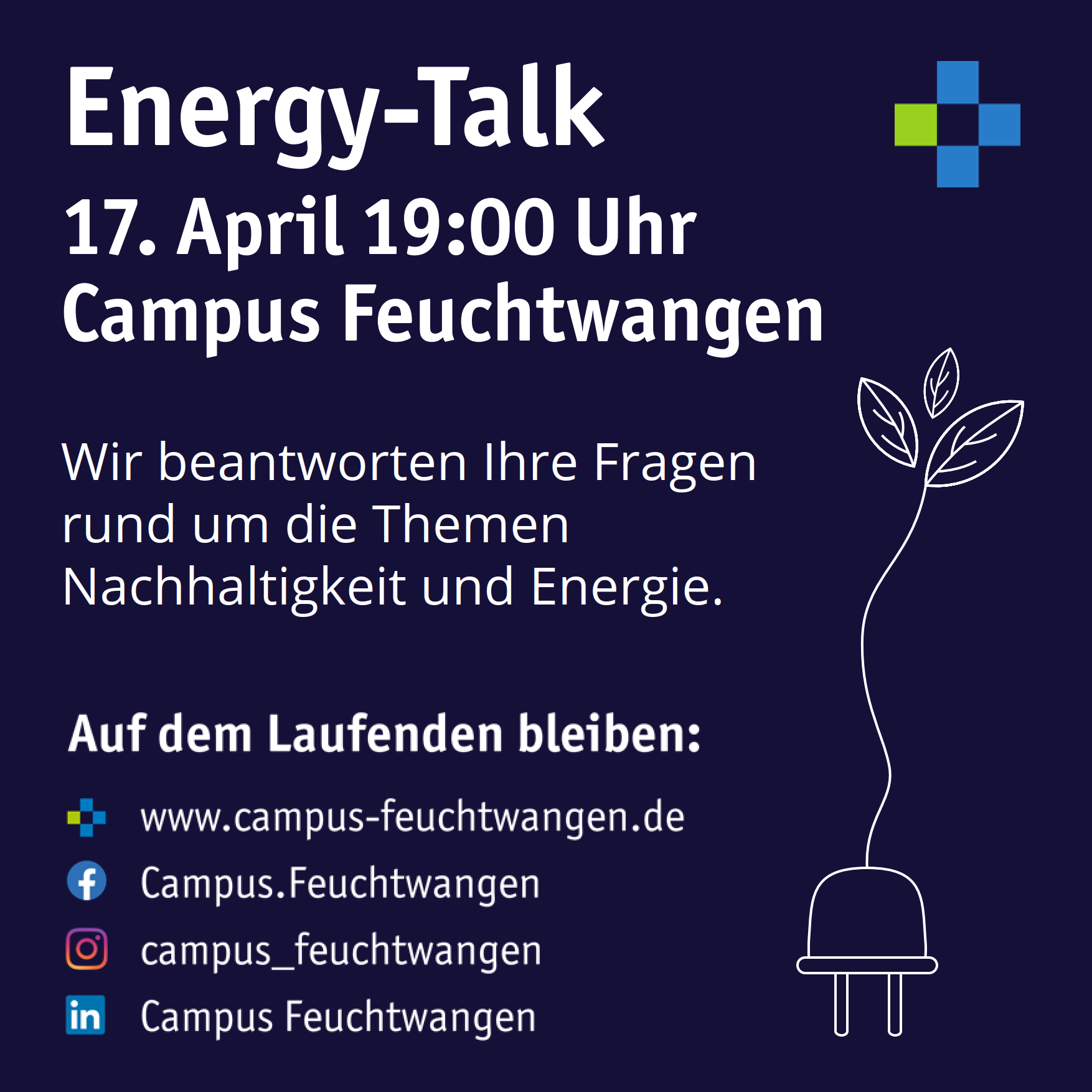 Einladung zum Energie Talk, am 17.04.2023 um 19 Uhr am Campus Feuchtwangen